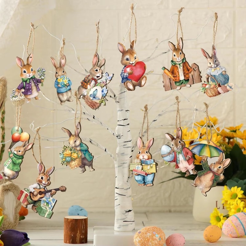 Wooden Easter Rabbit Pendant Set 122436PCS Holiday Home And Garden Decorations 0