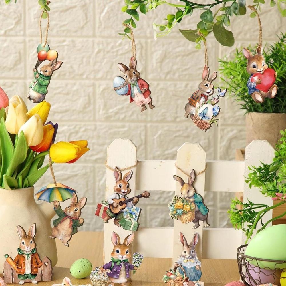 Wooden Easter Rabbit Pendant Set 122436PCS Holiday Home And Garden Decorations 1