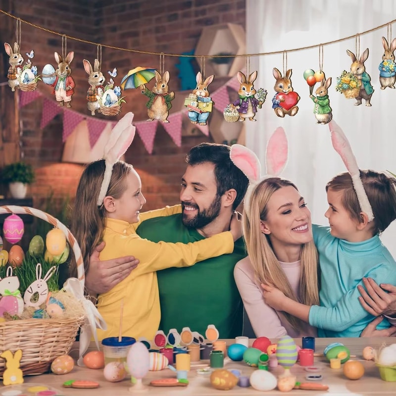 Wooden Easter Rabbit Pendant Set 122436PCS Holiday Home And Garden Decorations 2