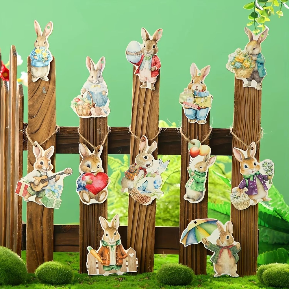 Wooden Easter Rabbit Pendant Set 122436PCS Holiday Home And Garden Decorations 3