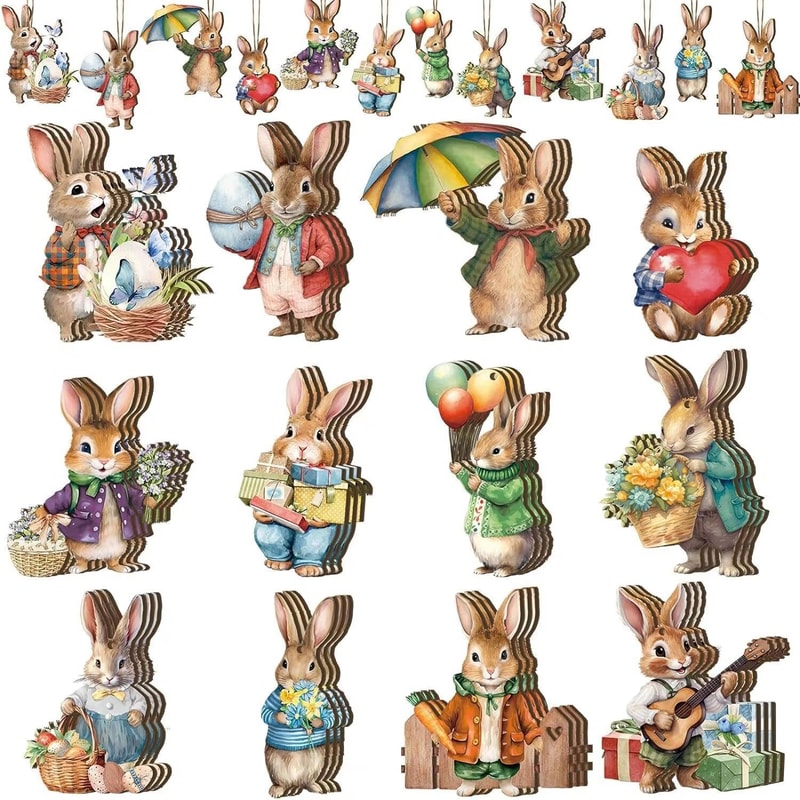 Wooden Easter Rabbit Pendant Set 122436PCS Holiday Home And Garden Decorations 4