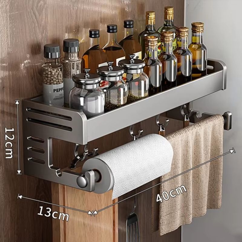 WallMounted Kitchen Storage Rack With Hooks And Seasoning Shelf Organizer 9