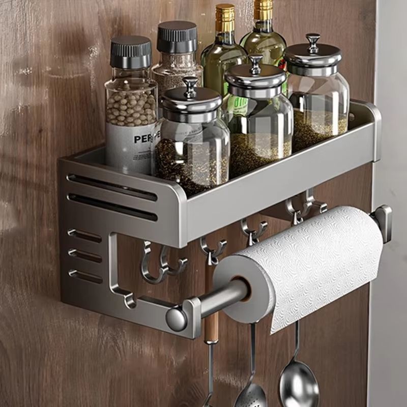 WallMounted Kitchen Storage Rack With Hooks And Seasoning Shelf Organizer 2