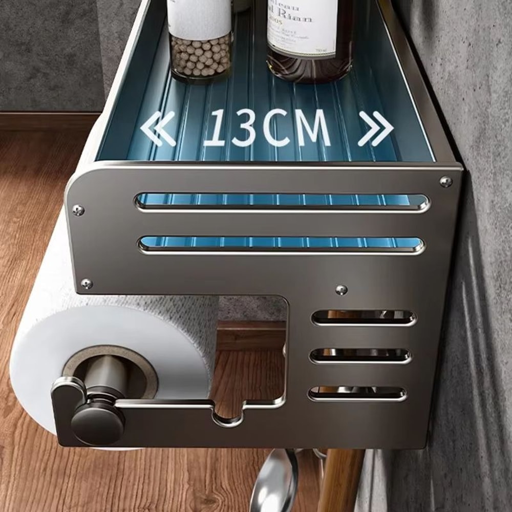 WallMounted Kitchen Storage Rack With Hooks And Seasoning Shelf Organizer 3