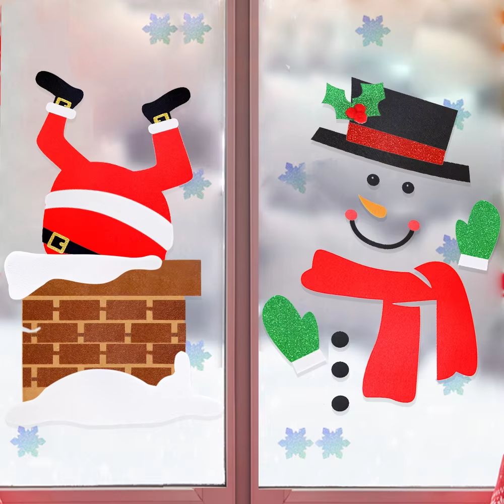 Reusable Christmas Window And Wall Stickers Snowman Santa Claus And Elk Holiday Decor 2