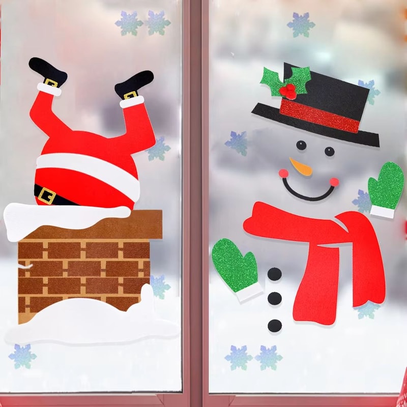 Reusable Christmas Window And Wall Stickers Snowman Santa Claus And Elk Holiday Decor 2