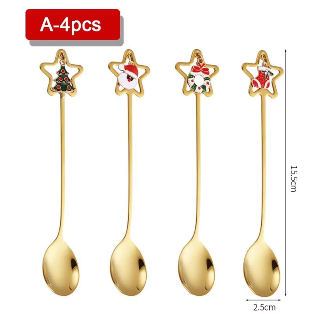 4PCS Christmas Coffee Spoon Set Gold Stainless Steel Festive Tableware 9