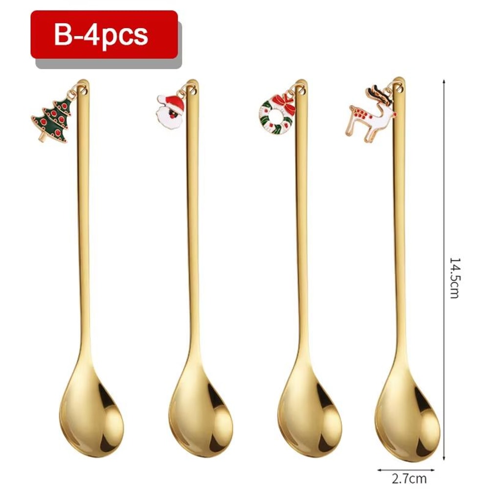 4PCS Christmas Coffee Spoon Set Gold Stainless Steel Festive Tableware 6