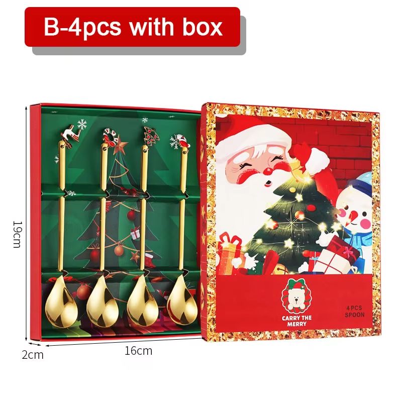 4PCS Christmas Coffee Spoon Set Gold Stainless Steel Festive Tableware 8