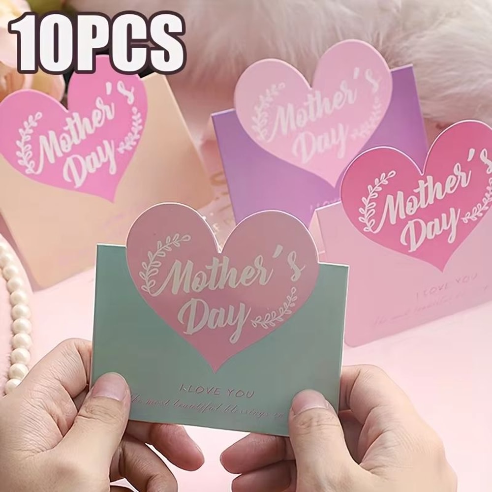 10PCS Greeting Card Set Happy Mothers Day And HeartShaped Fathers Day Handwritten Blessing Cards 0