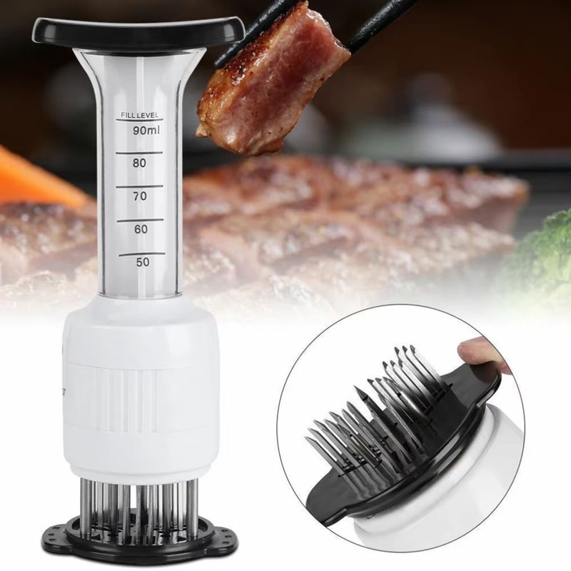 Multifunctional Meat Tenderizer Needle With Marinade Injector Syringe Stainless Steel Kitchen Tool 0