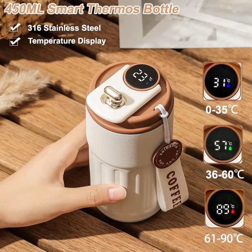 Smart Temperature Display Stainless Steel Vacuum Thermos Bottle 450ML Insulated Coffee Mug 0