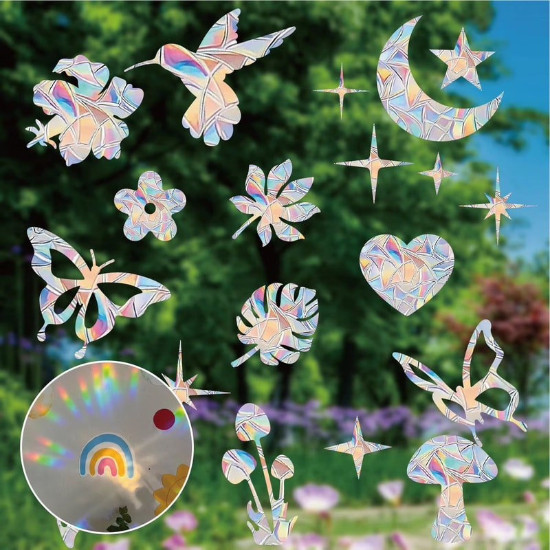 Rainbow Prism Window Sticker For Glass Cat Stars Moon Anti Collision Decoration 0