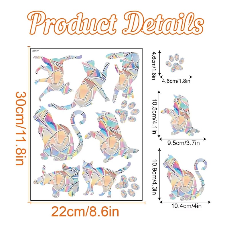Rainbow Prism Window Sticker For Glass Cat Stars Moon Anti Collision Decoration 10
