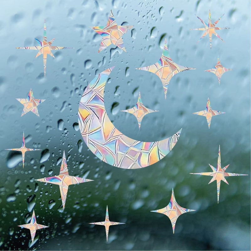 Rainbow Prism Window Sticker For Glass Cat Stars Moon Anti Collision Decoration 1