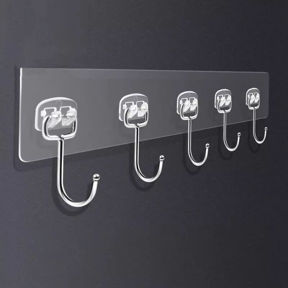 Transparent Multi Row Adhesive Wall Hooks Strong Clear Door And Wall Organizer 0