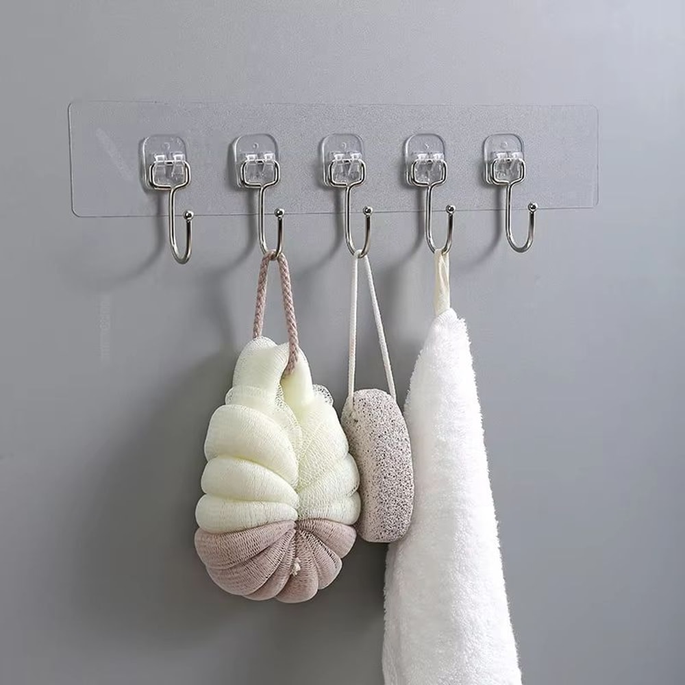 Transparent Multi Row Adhesive Wall Hooks Strong Clear Door And Wall Organizer 1