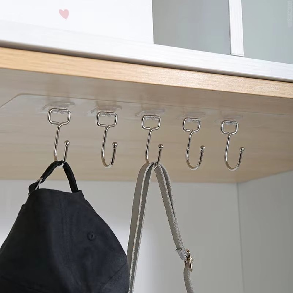 Transparent Multi Row Adhesive Wall Hooks Strong Clear Door And Wall Organizer 2