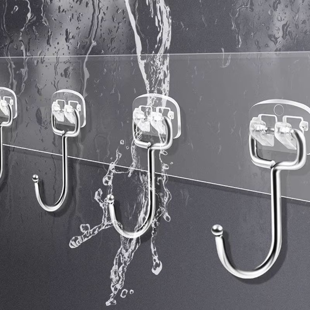 Transparent Multi Row Adhesive Wall Hooks Strong Clear Door And Wall Organizer 4