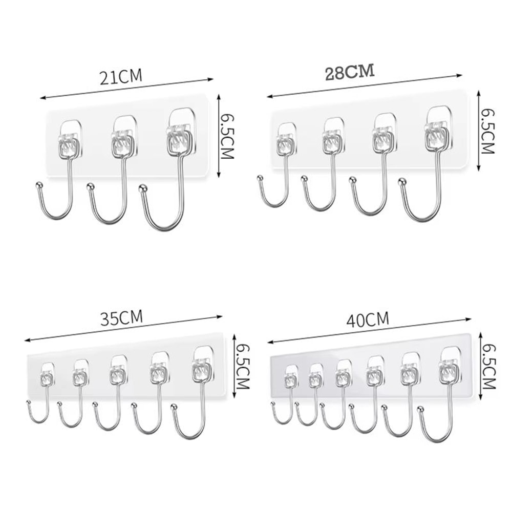 Transparent Multi Row Adhesive Wall Hooks Strong Clear Door And Wall Organizer 5