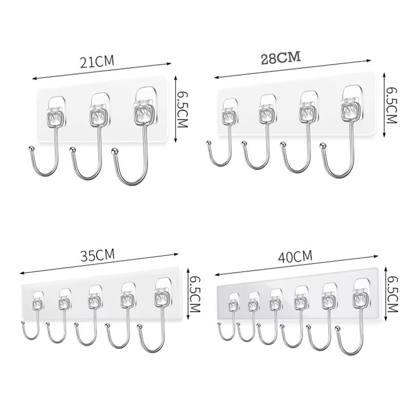 Transparent Multi Row Adhesive Wall Hooks Strong Clear Door And Wall Organizer 5