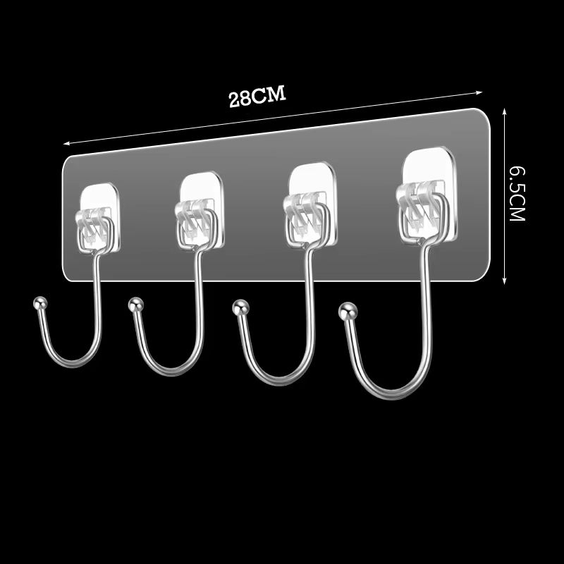 Transparent Multi Row Adhesive Wall Hooks Strong Clear Door And Wall Organizer 7