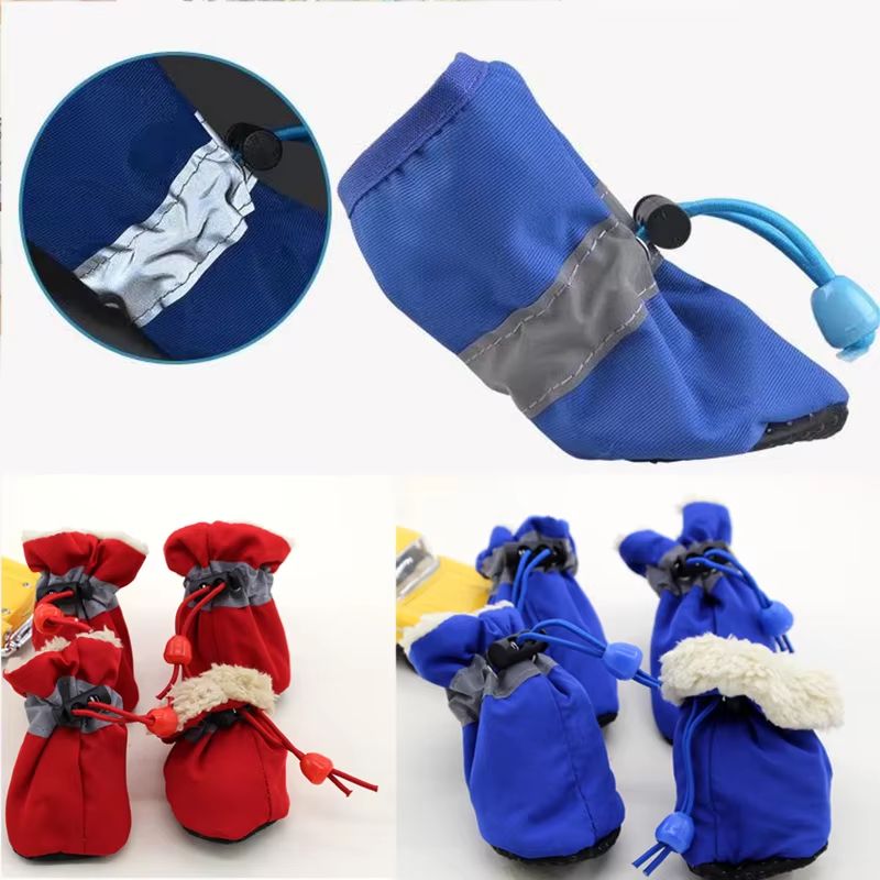 4 Piece Waterproof Anti Slip Dog And Cat Winter Boots Warm Velvet Pet Shoes 2