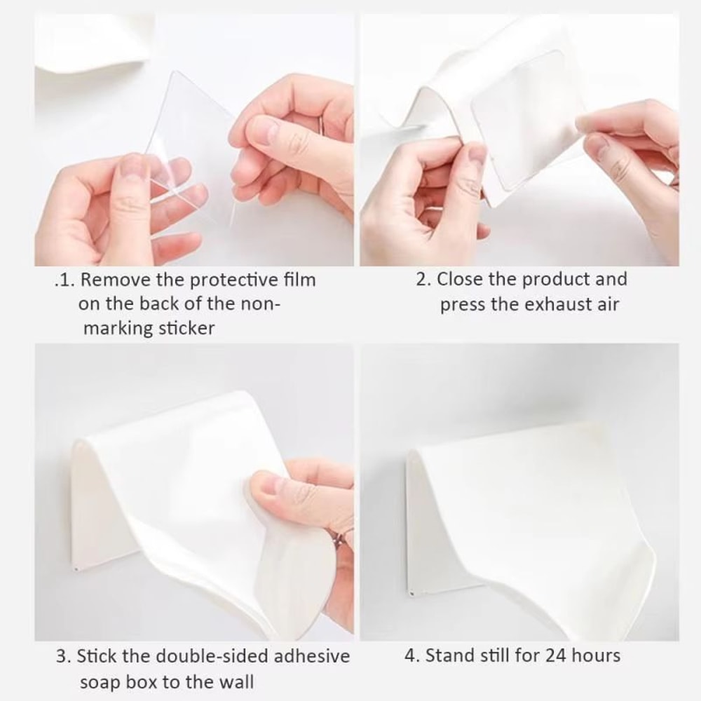 Self Adhesive Wall Mounted Soap Dish Drain Soap Holder Plastic Bathroom Accessory 4