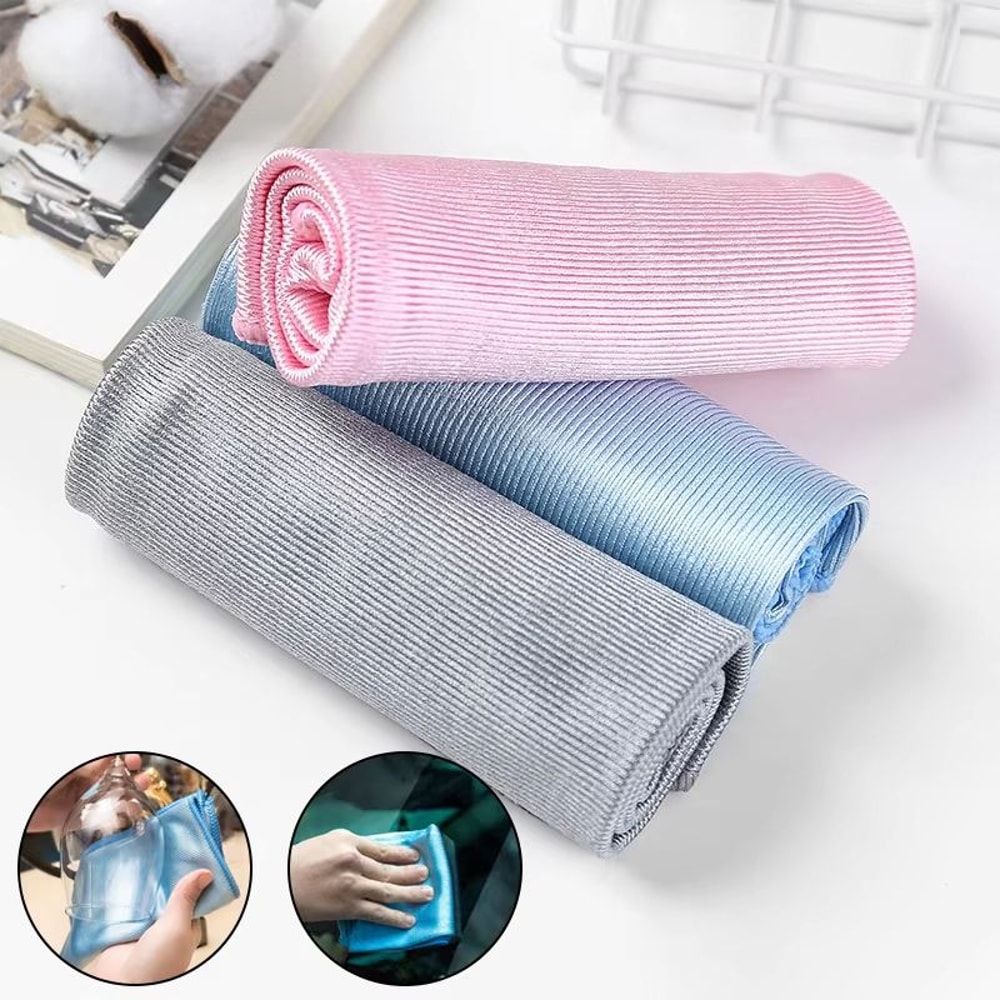 Microfiber Glass Cleaning Cloths Reusable No Trace Wipe Dishcloth Towel 0