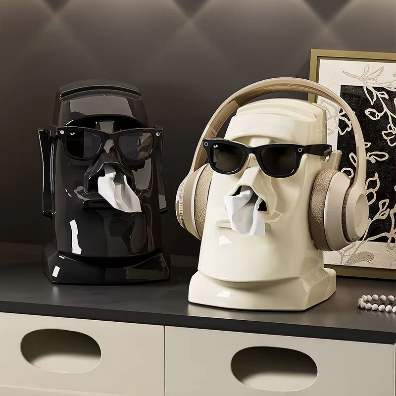 Creative Stone Figure Tissue Box With Storage Rack For Household Organization 1