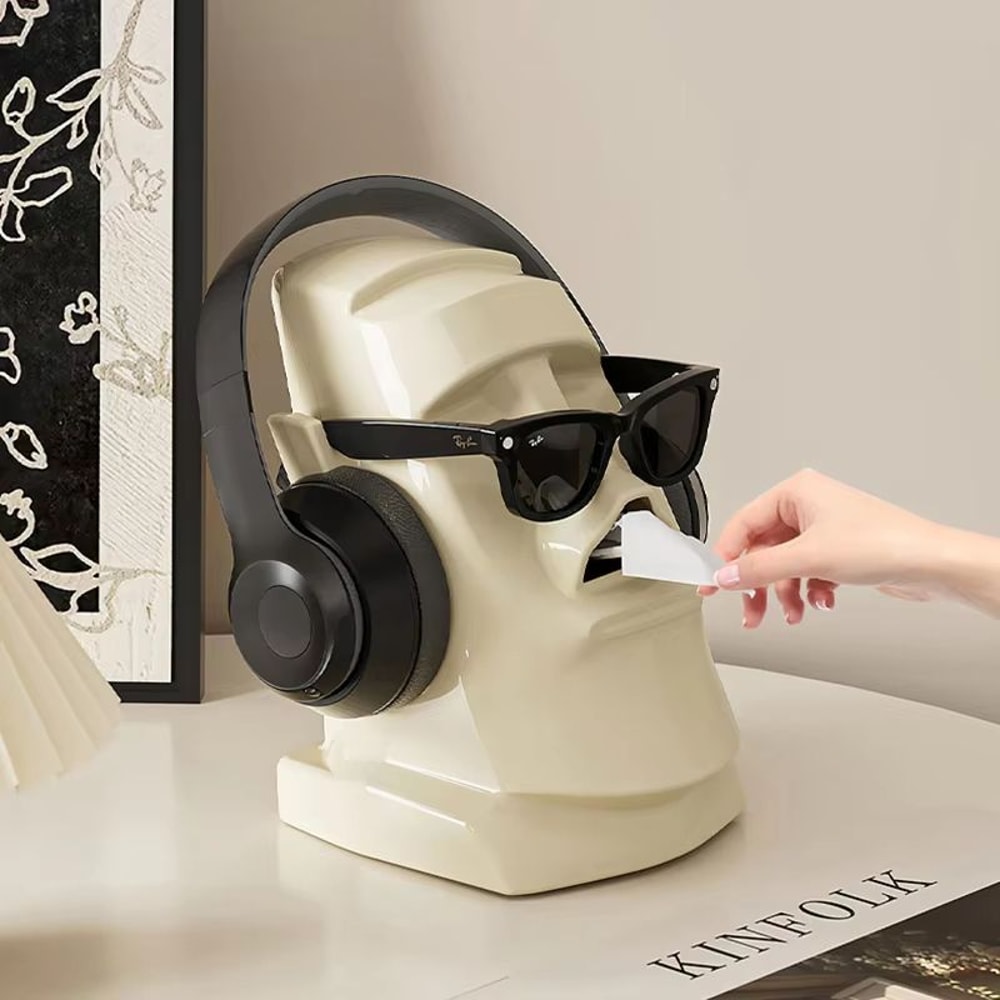Creative Stone Figure Tissue Box With Storage Rack For Household Organization 2