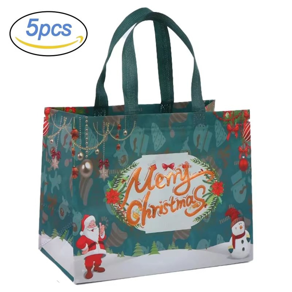 5 Piece Christmas Gift Bags Non Woven Santa Claus Handle Packaging Bags 0