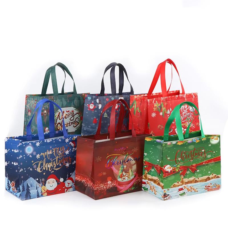 5 Piece Christmas Gift Bags Non Woven Santa Claus Handle Packaging Bags 4