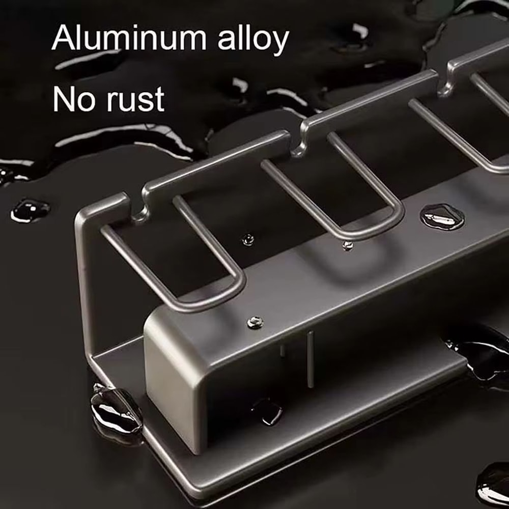 Aluminum Wall Mounted Punch Free Toothbrush And Toothpaste Holder Metal Bathroom Storage Rack 4