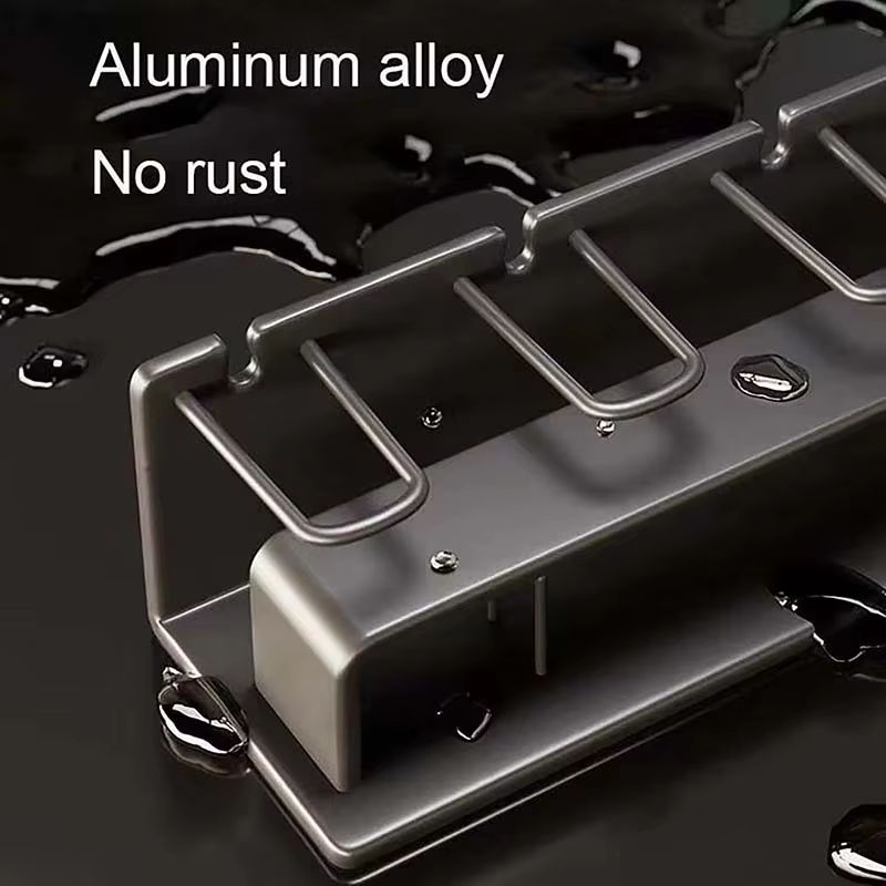 Aluminum Wall Mounted Punch Free Toothbrush And Toothpaste Holder Metal Bathroom Storage Rack 4