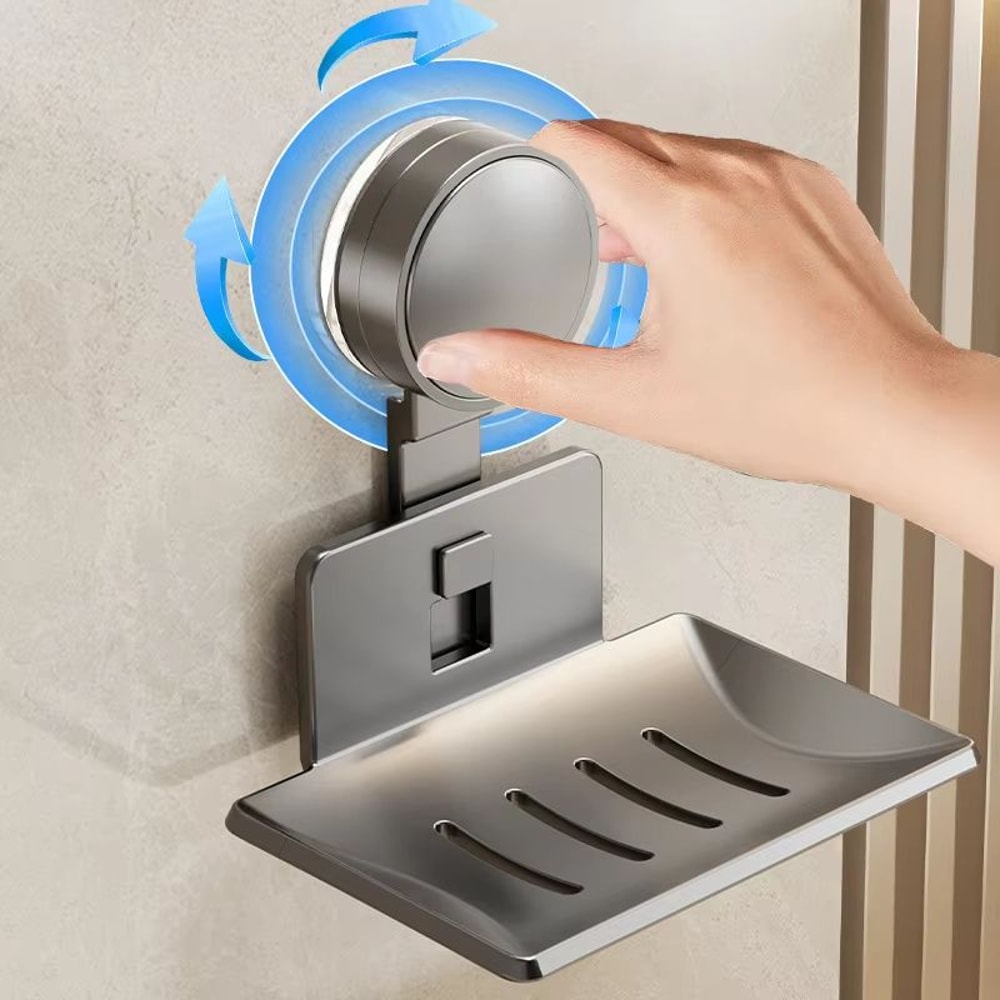 Suction Cup Wall Mounted Soap Holder With Drain Rack Bathroom Storage Organizer 1