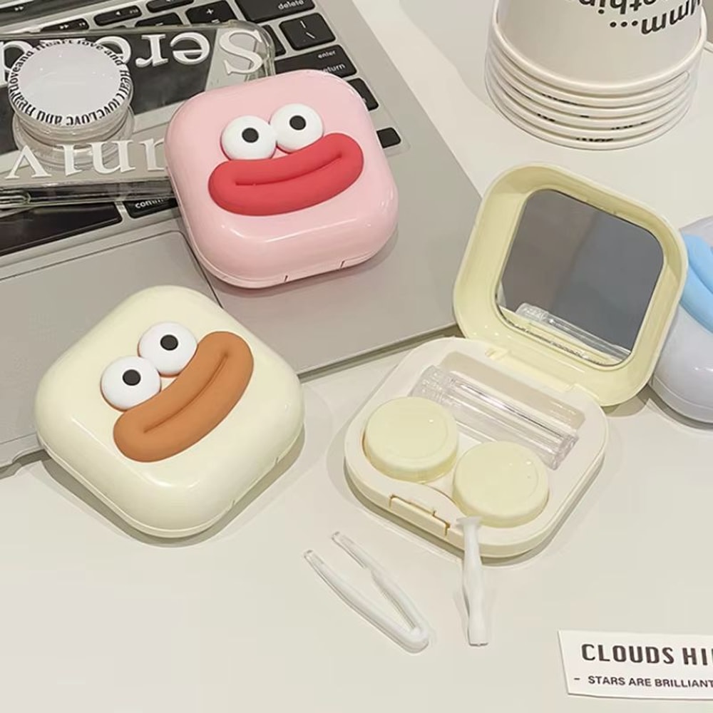 Portable Cute Sausage Style Contact Lens Case With Tweezer And Suction Stick Set 0