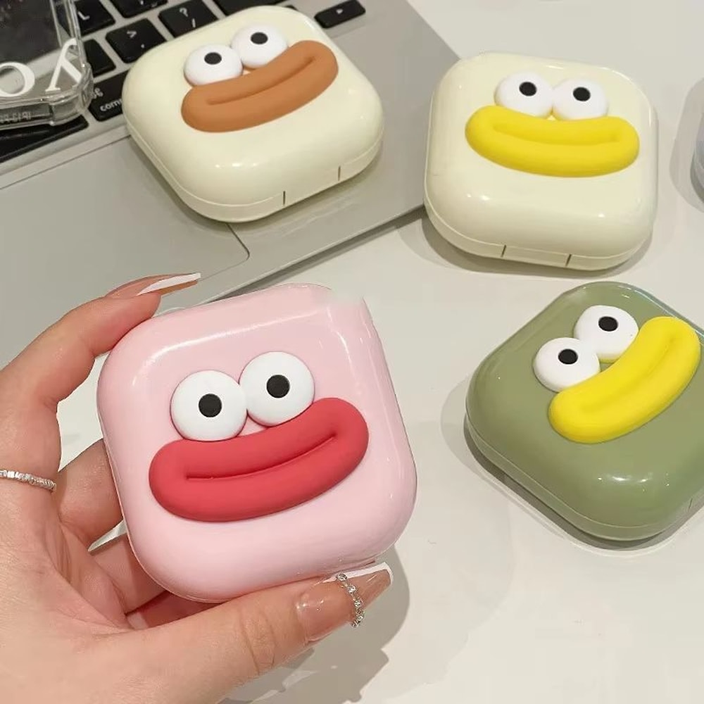 Portable Cute Sausage Style Contact Lens Case With Tweezer And Suction Stick Set 4