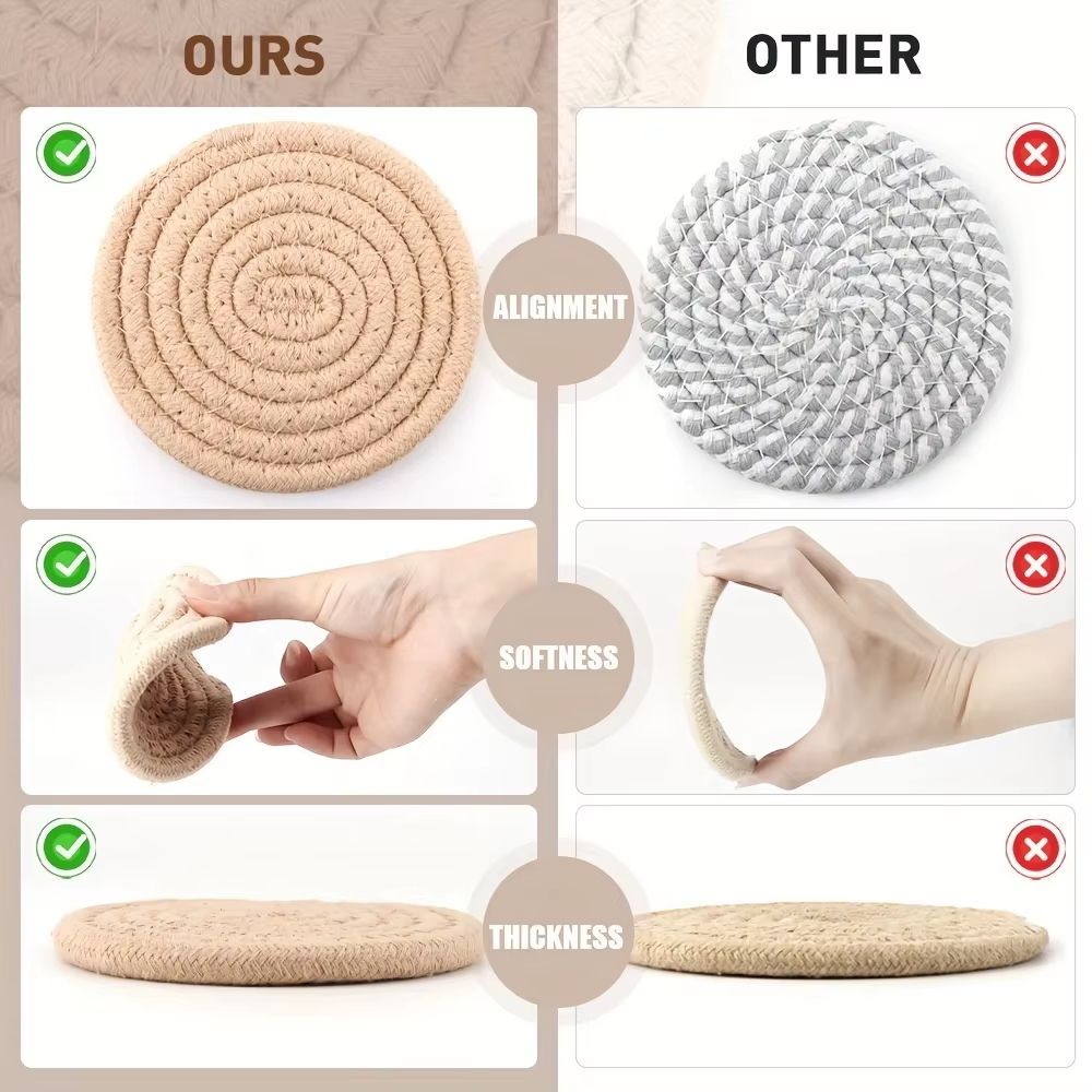 8 Piece Woven Drink Coaster Set With Holder High Temperature Resistant Absorbent Coasters 4