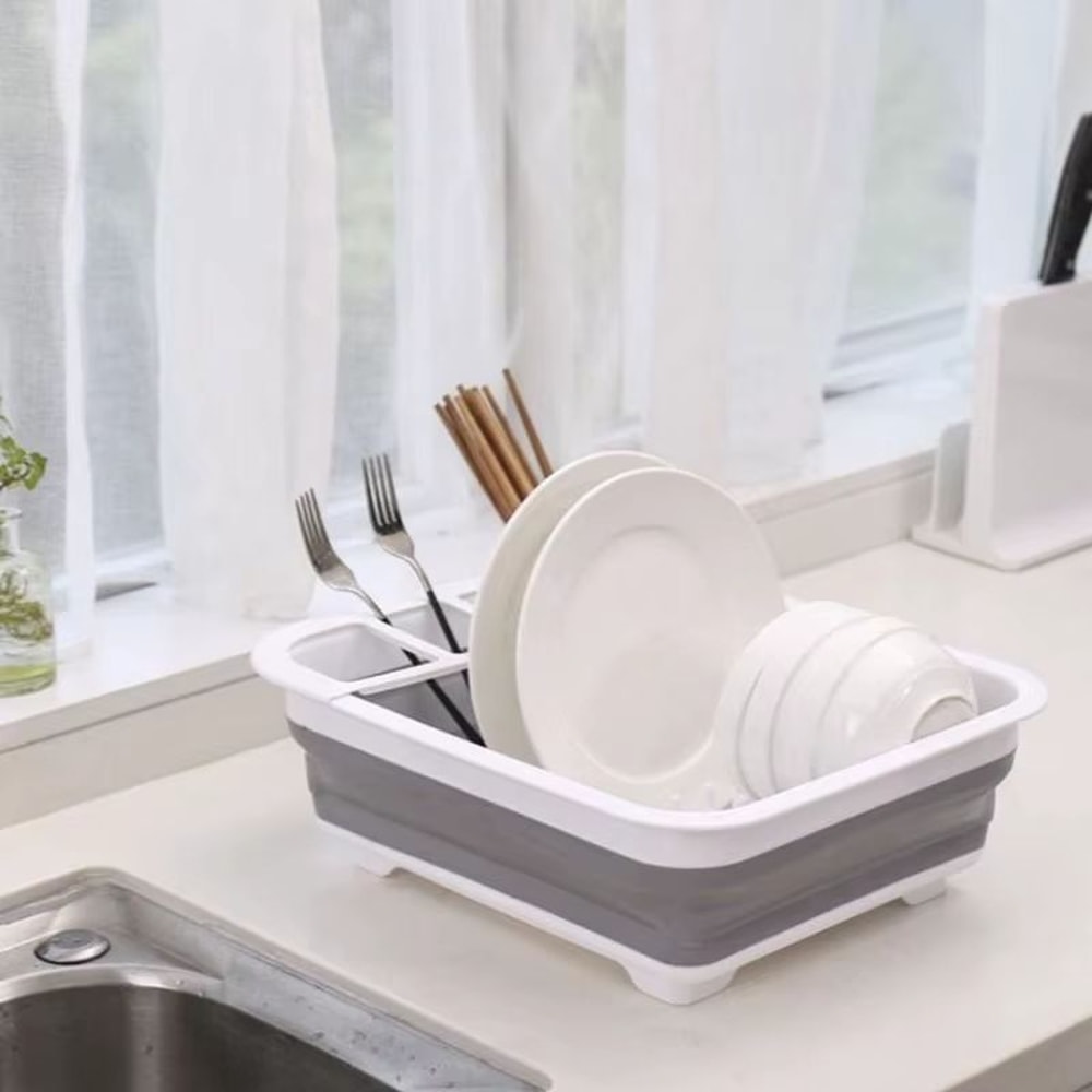 Foldable Dish Rack Portable Dinnerware Drainer Basket With Bowl And Chopstick Holders 3