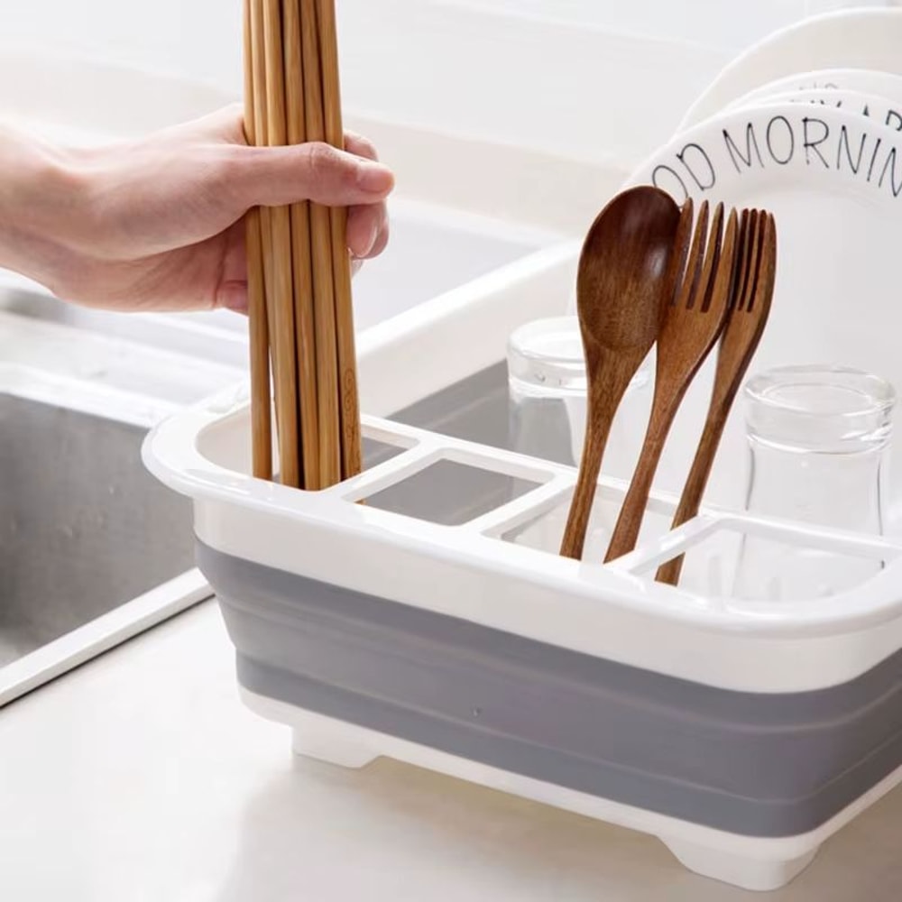 Foldable Dish Rack Portable Dinnerware Drainer Basket With Bowl And Chopstick Holders 4