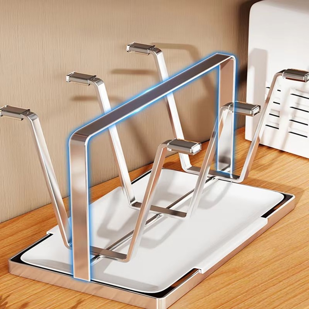 Stainless Steel Cup Holder With Drip Tray AntiSlip DustProof Glass Cup Stand 3
