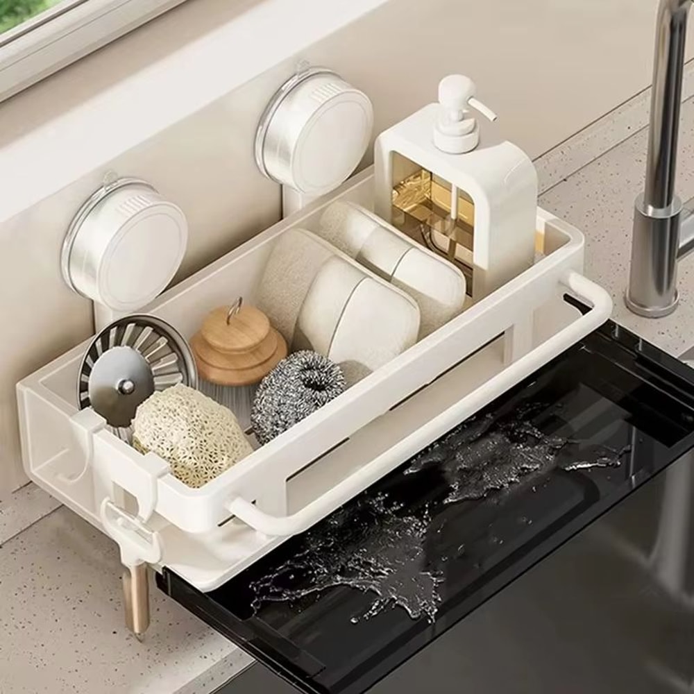 Suction Cup Storage Shelf Punch Free Wall Mounted Space Saving Kitchen Bathroom Rack 2