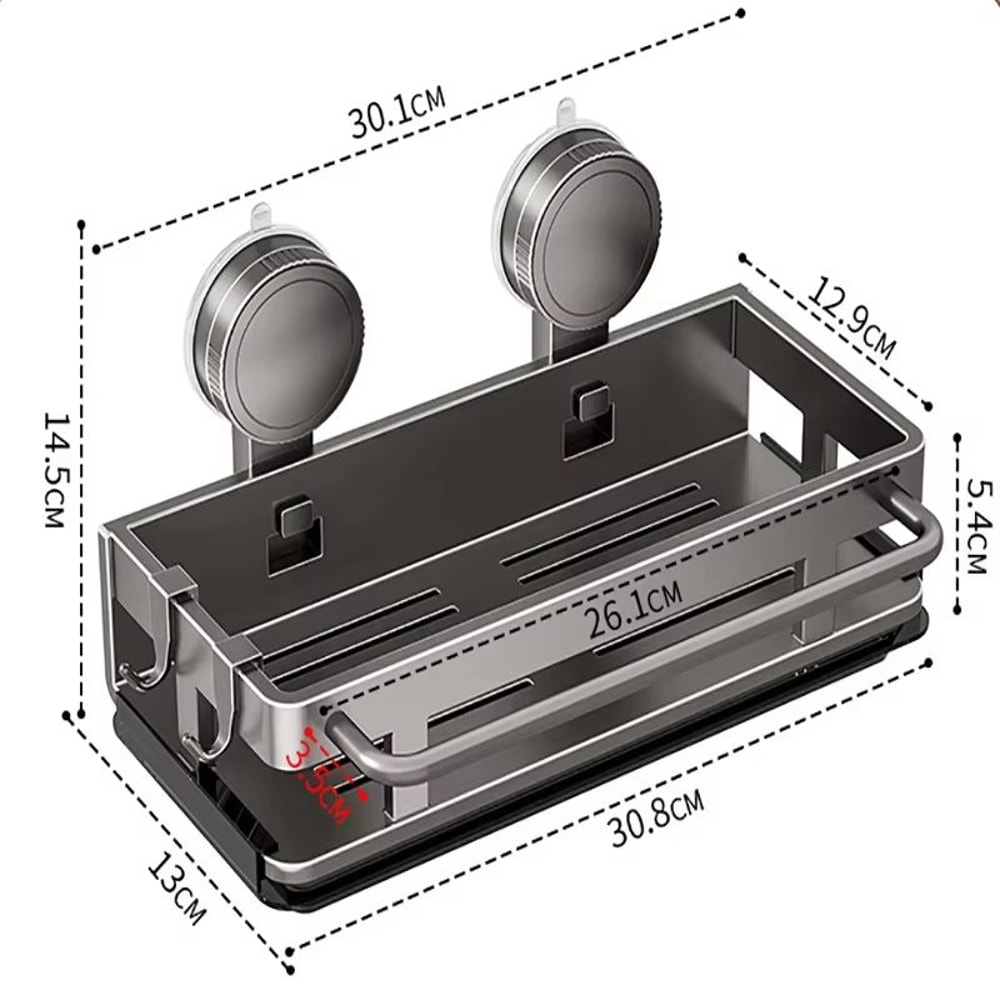 Suction Cup Storage Shelf Punch Free Wall Mounted Space Saving Kitchen Bathroom Rack 3