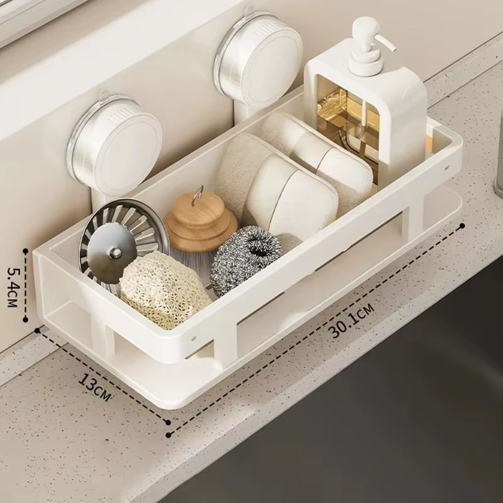 Suction Cup Storage Shelf Punch Free Wall Mounted Space Saving Kitchen Bathroom Rack 4