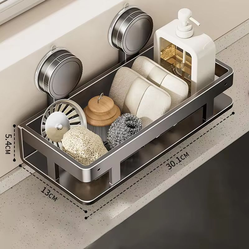 Suction Cup Storage Shelf Punch Free Wall Mounted Space Saving Kitchen Bathroom Rack 6