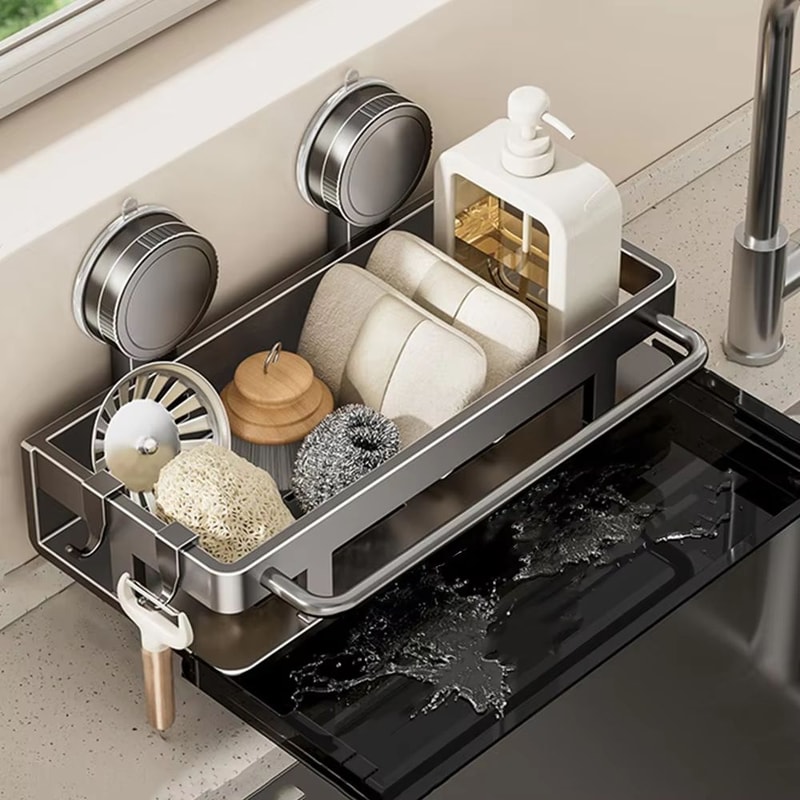 Suction Cup Storage Shelf Punch Free Wall Mounted Space Saving Kitchen Bathroom Rack 12