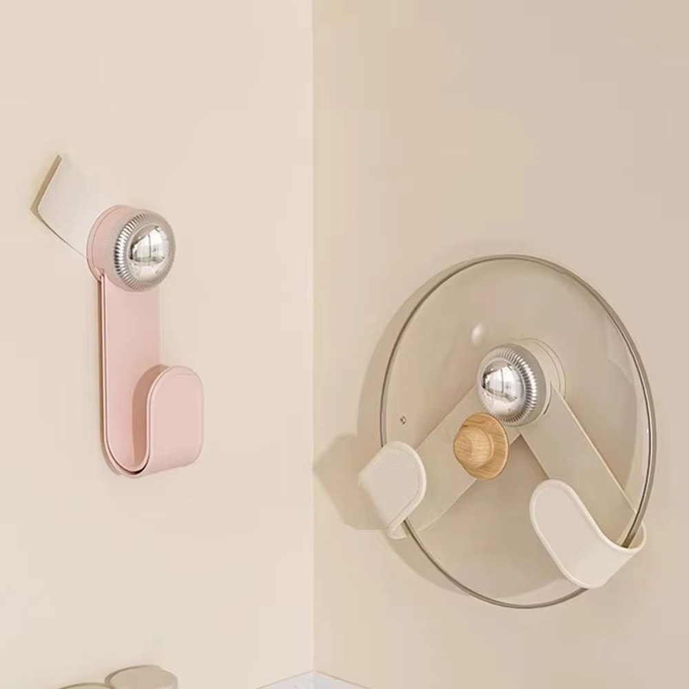 Suction Cup Rotating Pot Lid Rack No Punching Kitchen Utensil Storage Organizer 0