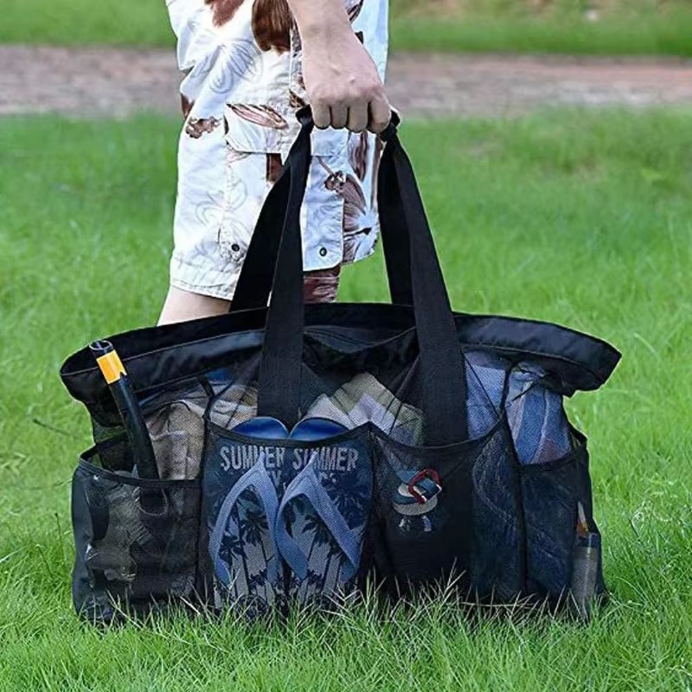 Extra Large Foldable Beach Bag With Mesh Breathable Panels And Zippered Side Pockets 1