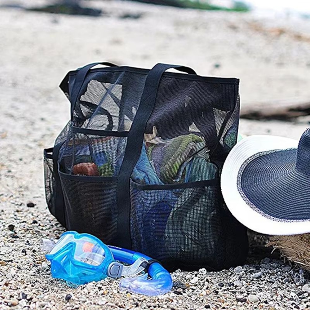 Extra Large Foldable Beach Bag With Mesh Breathable Panels And Zippered Side Pockets 2